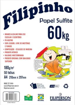 Papel Sulfite A4, Filiperson, Filipinho, 180g, 50 Folhas, Branco