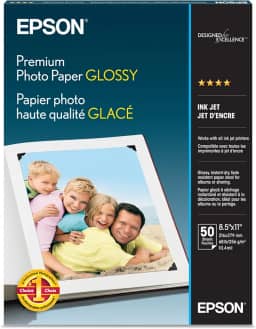 Papel fotográfico premium Epson brilhante (21,5 x 28 cm, 50 folhas) (S041667)