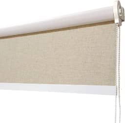 Cortina Persiana Rolo Blackout 100% (Cor Linho Bege - 1,50L x 1,50A - Sem BANDO) Acabamento Preto ou Branco Pronta para Instalação