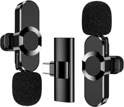 Kit com 2 Microfones de Lapela Sem Fio, Alta Sensibilidade, Conector Type-C, Bluetooth 5.2, Redução de Ruído, Até 4h de Uso, Ideal para Aulas, Vídeos, Podcasts, Entrevistas e Uso Profissional