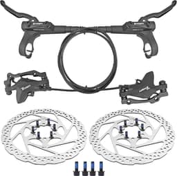 Conjunto de freio a disco MT200, kit de freio a disco hidráulico com rotores de 160 mm, dianteiro esquerdo 850 mm e traseiro direito 1450 mm, kit de freio hidráulico de pistão duplo de liga de