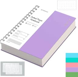 EMSHOI Caderno espiral A5, caderno pontilhado, pequeno, 14,5 x 21 cm, 300 páginas/150 folhas, papel quadriculado de pontos de 100 g/m², capa dura à prova d'água, para escritório, escola, mulheres