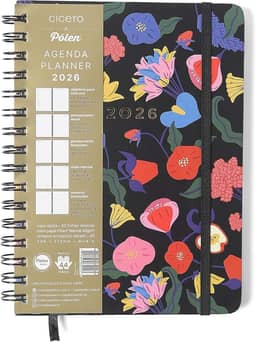 AGENDA PLANNER WIRE-O 2026 DOCE FLORADA SEMANAL ANOTACOES A5 PRETO