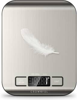 CROWNFUL Balança de alimentos, balança digital de cozinha de 5 kg, peso onças e gramas para cozinhar e assar, 6 unidades com função de tara (bateria incluída)