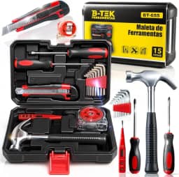Maleta de Ferramentas 15 Peças Jogo Completo com Martelo Trena e Chaves para Reparos Domésticos Manutenção Geral Kit Multiuso Resistente para Casa Escritório Bricolagem Caixa Organizadora Prática