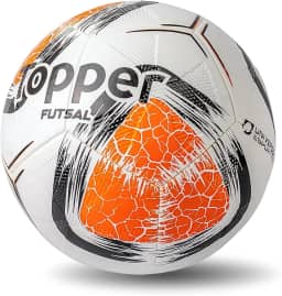 Bola de Futsal Topper Salão Quadra Futebol Indoor Tamanho Padrão Oficial Adulto Juvenil Jovem Masculino Feminino Profissional Colada Resistente Branca e Laranja Edição Especial - Exclusiva
