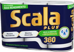 Scala Plus Papel Toalha Mega, 360 Toalhas (3 Rolos de 120 Toalhas Cada)