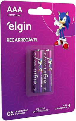 Pilha recarregável AAA 1000mAh Elgin com 2 unidades Palito