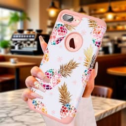 Capa para iPhone 8 Plus, capa para iPhone 7 Plus, 2 em 1, estampa floral de abacaxi brilhante, rígida, de silicone, fina, antiarranhões, à prova de choque, capa protetora completa para iPhone 8/7 Plus