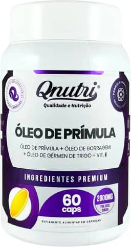 Óleo de Prímula 60 Cápsulas Fonte de GLA Ômega 6 Sem Glúten Cápsula Vegetal Qnutri
