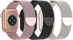 Pulseira de Metal de Malha Steezrd, Aço inoxidável, Magnética, Compatível com Apple Watch Ultra/2 Séries 10/9/8/SE/7/6/5/4/3/2/1 de 38, 40, 41, 42, 44, 45, 46, 49 mm, Unissex, 3 Unidades