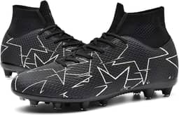 Chuteiras de futebol unissex masculinas, branco/preto/azul FG/AG, cano alto, botas de futebol para jovens e treinamentos profissionais, Preto, 4