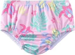 Acqua di Mare Biquini com Fralda de Piscina Reutilizável Bebê Menina 6 a 24 meses (Rosa Tartarugas, 18 meses)