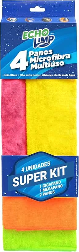 NVA 470 - CONJUNTO COM 4 PANOS SORTIDOS EM MICROFIBRA (1UNI - 60x90 / 1UNI - 58x48 / 2UNI - 30x35) - ECHOLIMP