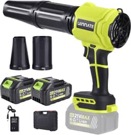 Soprador de folhas sem fio com 2 baterias e carregador, sopradores elétricos para cuidados com o gramado e jardim, sopradores de licença alimentados por bateria de 21 V 4000 mAh, soprador