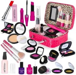 Kit Maquiagem Infantil - 21 Peças Seguras para Crianças + Bolsa Fofa - Brinquedo Educativo para Meninas 3+ Anos - Presente Criativo para Festas e Dia a Dia