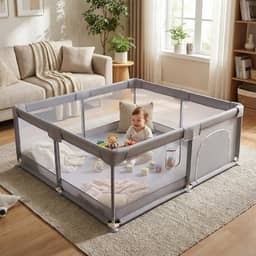 Cercadinho Bebê Grande 180x150 Cinza – Chiqueirinho Infantil Portátil com Tela de Proteção, Estrutura Reforçada e Montagem Fácil para Sala e Quarto (Cinza)