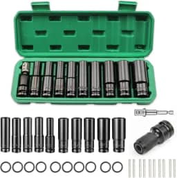 Jogo de Soquetes de Impacto 1/2 Profundos 11 Peças (10-24mm) - Cr-V - Alta Torque - Caixinha Organizadora - Ideal Carros e DIY