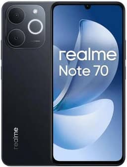 Smartphone Realme Note 70 RMX5313 8GB de RAM / 256GB. Bateria de 6300mAh e tela de 6,74" 90Hz HD+, IP54 com Resistência Militar a impactos. Cor Obsidian Black (Preto). Global Anatel