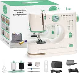 Mini máquina de costura de velocidade dupla, agulha dupla e linha dupla, 16 modos de costura, máquina de costura doméstica para iniciantes, ideal para adultos e iniciantes