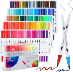 Canetas Brush Pen e Ponta Fina 2 em 1 Kit Profissional para Lettering Caligrafia e Desenho Canetinhas Coloridas Dual Tip para Artistas Estudantes e Adultos (100 cores)