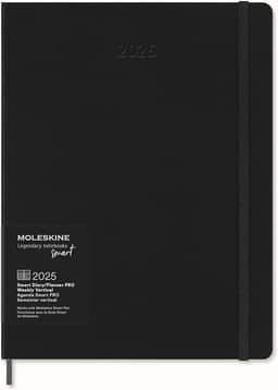 Moleskine 12 Month 2025 PRO Smart Weekly Vertical Planner, Hard Cover, XL (7.5" x 9.5") Black - Compatible with Moleskine Pen+ (Sold Separately) & App
