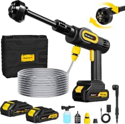 RubroX Lava Jato Portatil Sem Fio 6 em 1, Lavadora de Alta Pressao Portatil Recarregavel 25 Bar, 200W, 6 Niveis Ajustaveis, 2 Baterias, Bivolt, para Carro, Moto, Bicicleta e Areas Externas