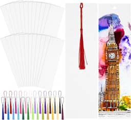 LOTMER 100 peças de marcadores em branco de papel aquarela com borlas coloridas, borlas, kit faça você mesmo, marcadores de papel aquarela de algodão com orifício para sala de aula DIY e etiquetas de