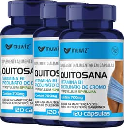 Quitosana Spirulina Psyllium e Picolinato de Cromo 120 Cápsulas - 3 Frascos