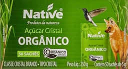 Açúcar Cristal Orgânico, Native, com 50 Sachês de 5g