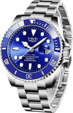 Relógios masculinos modernos de aço inoxidável para homens esportes à prova d'água relógios de luxo marca LIGE relógio de pulso casual azul relógio de data.., Azul, 8.07