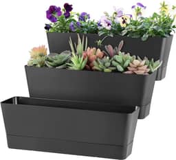 Vaso de janela com bandeja, vaso retangular de 30,5 cm, pacote com 3 (preto)