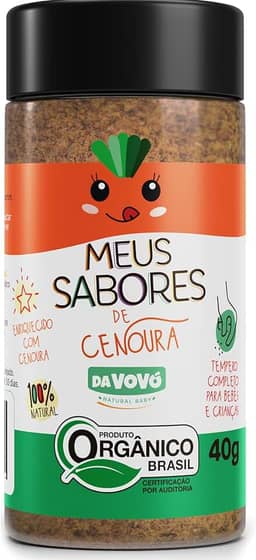 Da Vovó, Temperinho completo, Primeiro sabores, Para todos os tipos de comidas, Enriquecido com Cenoura, Ideal para bebês e crianças, Orgânico, 40 Gramas