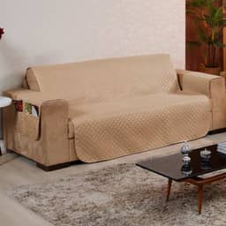 Capa Protetora para Sofá 4 Lugares Reversível - Para Pets e Crianças, Tecido Macio, Fácil de Lavar, Antipelo - Proteção com Estilo e Praticidade no Dia a Dia - FV Enxovais (Avelã, 4 Lugares)