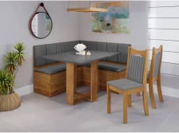 Conjunto Canto com Mesa Retangular America com 2 Cadeiras Dalas Mel/Cinza Brilho/Grafite