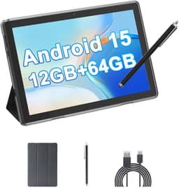 Tablet Android 15 de 10 polegadas, 12 (4 + 8 expansões) GB de RAM + 64 GB de ROM, câmera dupla de 2 + 8 MP, bateria de 6000 mAh (tablet + estojo + caneta) (preto)