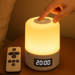 Luminária sem Fio de Mesa LED Recarregável com Relógio Digital e Controle Remoto, Abajur Touch Dimerizável Portátil, Luz Noturna Infantil para Quarto, Escritório, Berçário e Presente Criativo