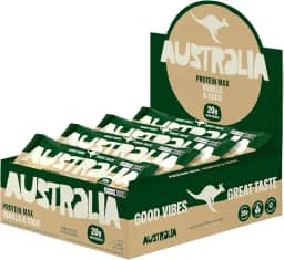 Australia Protein Max Vanilla & Coconut 70g, Barra de Proteína, Sem Glúten, Lactose e Açúcar Adicionado, Snack Saudável Plant-Based (12 unidades)