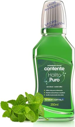 ORGÂNICO NATURAL Antisséptico Bucal Contente Hálito Puro - Sem Flúor e Sem Álcool - Com Xilitol - Vegano - 250ml