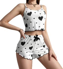 Conjunto de pijama sexy para mulheres, conjunto de 2 peças, conjunto de pijama curto fofo de verão e shorts com nervuras