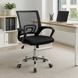 Cadeira de Escritório Secretária Diretor Base Cromada com Rodinha Giratória com Encosto Altura Ajustável Detroit Tela Mesh Preta