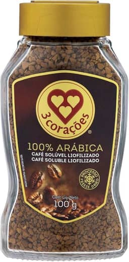 3 Corações Café Solúvel Liofilizado, Vidro 100G