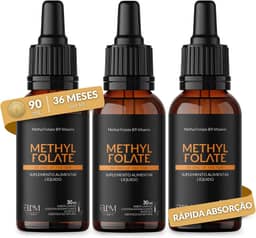 Vitamina B9 Metilfolato em Gotas Sublingual 30 mL ELLYM NUTRITION Sabor Laranja O Ácido Fólico Auxilia na Formação do Tubo Neural do Feto Durante a Gravidez (90 mL)