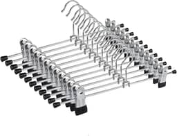 Kit 12 Cabides de Metal com Presilhas Ajustáveis Antiferrugem – Gancho Giratório 360°, Revestimento Emborrachado, Ideal para Roupas Delicadas, Calças e Saias