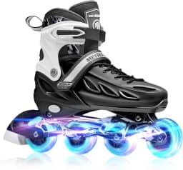 METROLLER Inline Skates for Girls and Boys, Women, Men 4 Sizes Adjustable Inline Skates with Light Up Wheels, Illuminating Beginner Skates for Kids 5-8 8-12 & Adult Youth.