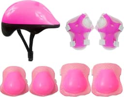 Kit de Proteção Capacete + Cotoveleira + Joelheira Rosa M 55-59cm DM Radical