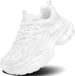 Tênis feminino para caminhada, corrida, tênis, moderno, grosso, atlético, academia, treino, confortável, respirável, leve, Branco, 37