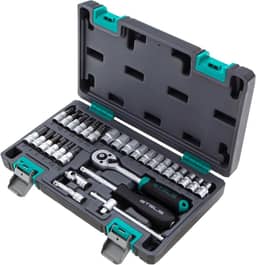 Stels Jogo de Ferramentas 29 Peças 1/4", Aço Cromo Vanádio, Catraca 72 Dentes + Acessórios, Caixa Plástica - Ideal para Reparos Automotivos e Domésticos