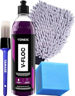 V-floc 500ml Shampoo Neutro Para Lavar o Carro Moto Caminhão + Luva de Microfibra Tentaculos + Pincel
