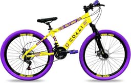 Colli Bike, Bicicleta Grau, Aro 26, Freios a Disco, 21 V, Alavanca Rapid Fire 3/7V, Pedivela Triplo Aço, Selim Colli C/Carrinho, Pedal Free Sport 9/16 Colorido, Pneus Coloridos, Guidão Downhill